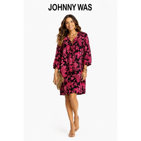 Johnny Was Dresses & Skirts - Johnny Was Black Pink Floral Tunic Dress XL W34525-4